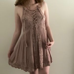 Free People Beaded Dress with Lace-Up Straps